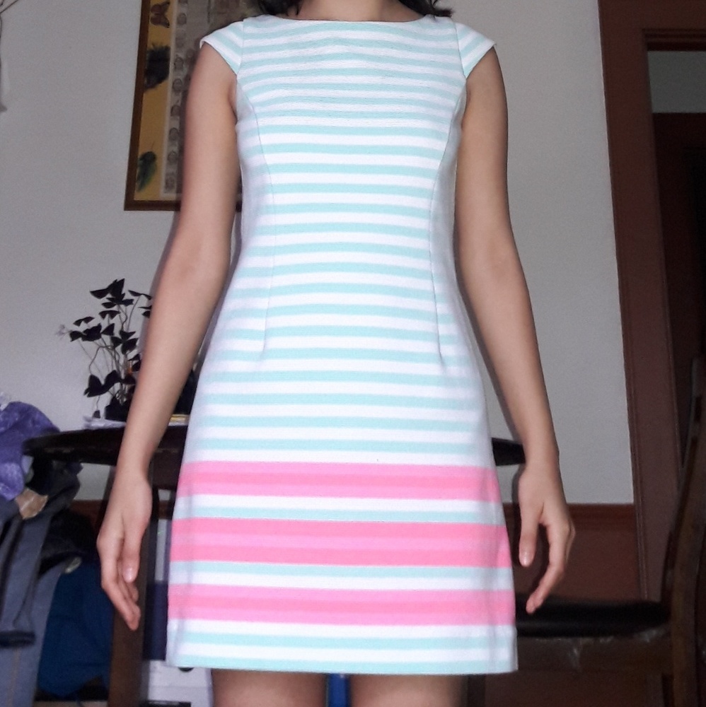 Lilly Pulitzer Mint, White & Pink Striped Cap-Sleeve Mini Dress